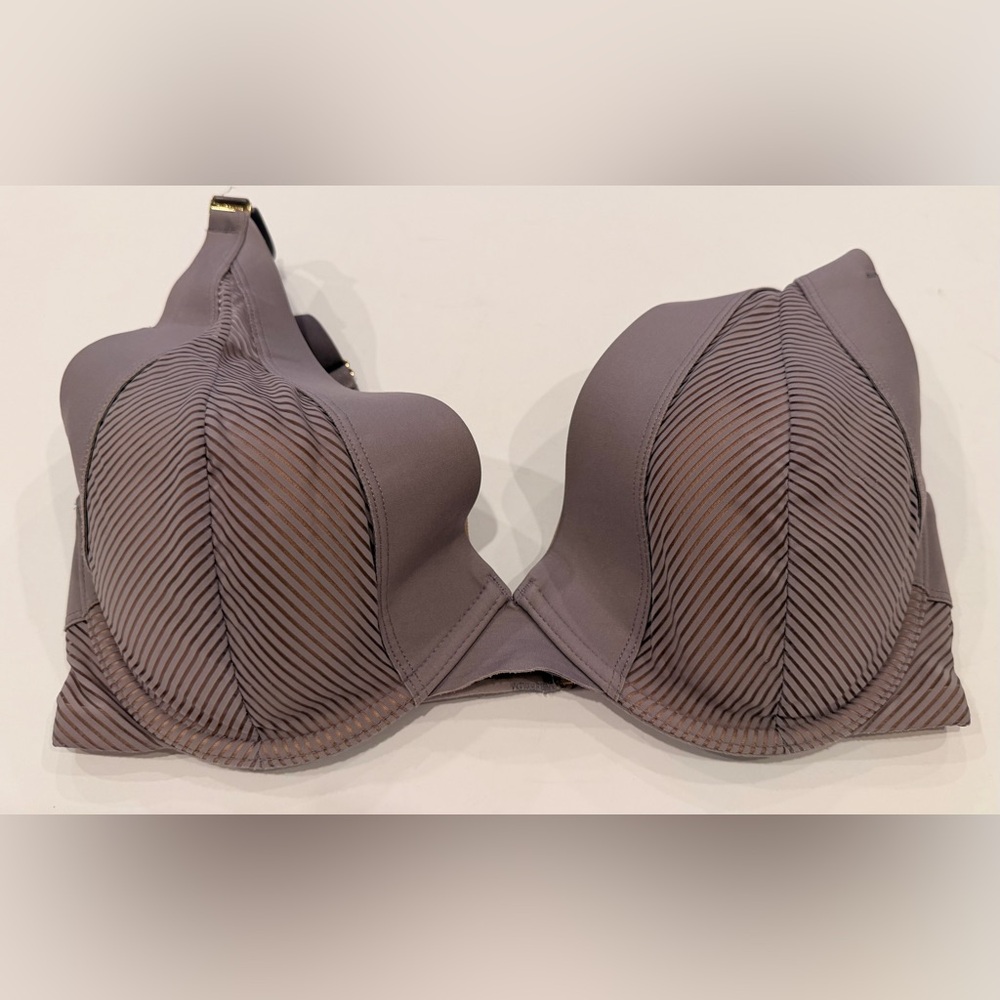 ThirdLove Shadow Stripe‎ Plunge Bra 34E Nude Lace NWOT